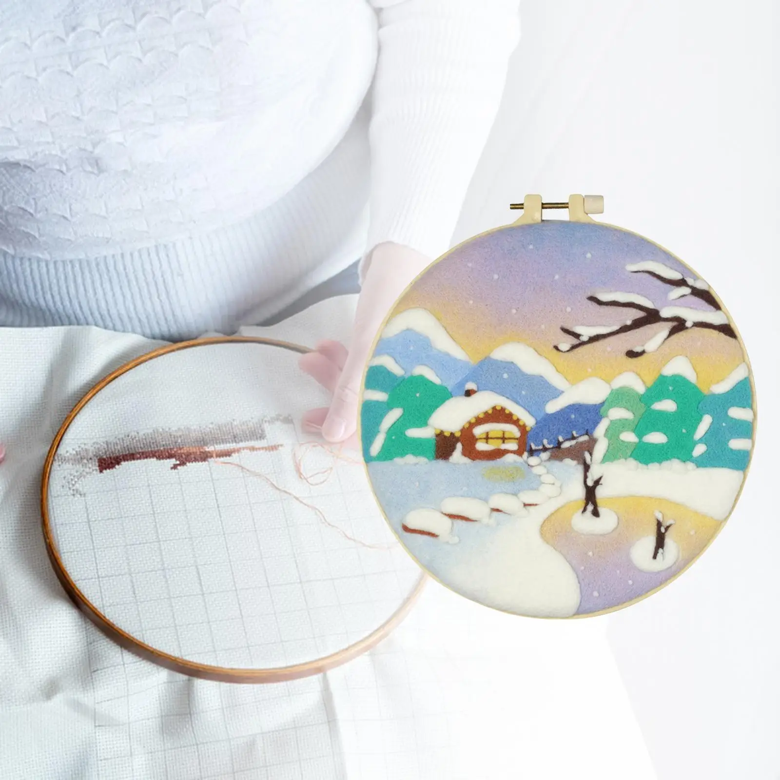 Punch Embroidery Pen Hoop Yarn Rug Pre Printed Pattern Snowing for Desktop