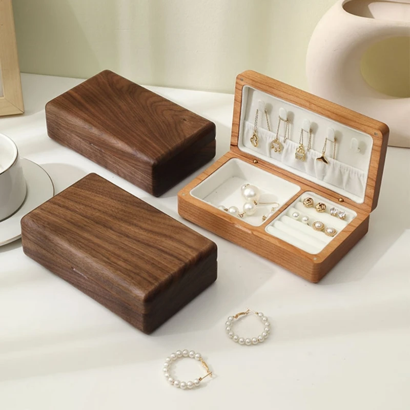 Caixa jóias nogueira caixa anel casamento brinco