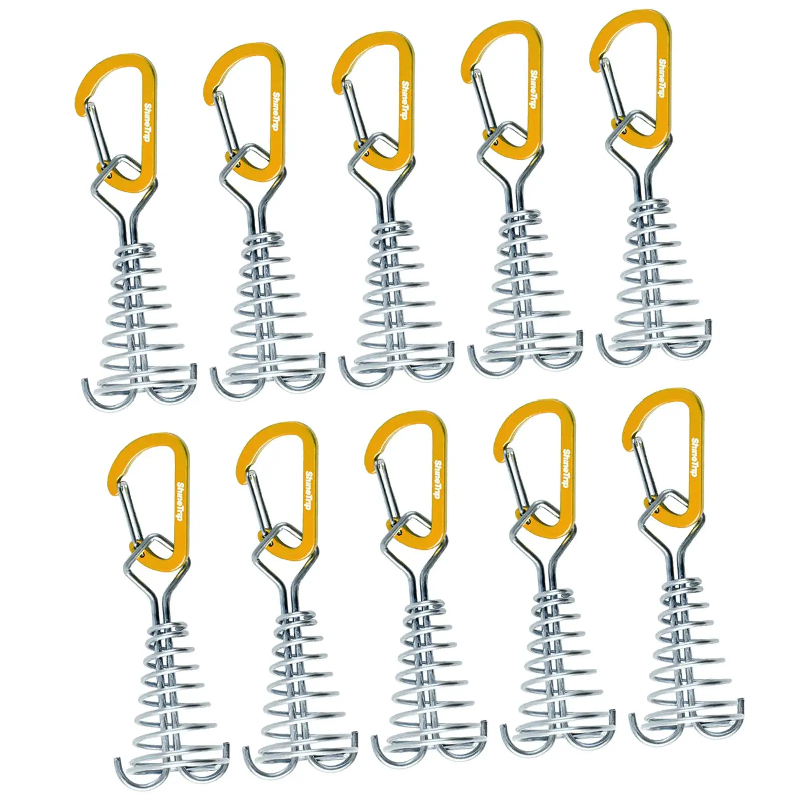10 Pieces Deck Anchor Pegs with Carabiners Cord Adjuster Tensioner Awning Anchor, Deck Tie Down Tent Stakes for Wood Platform