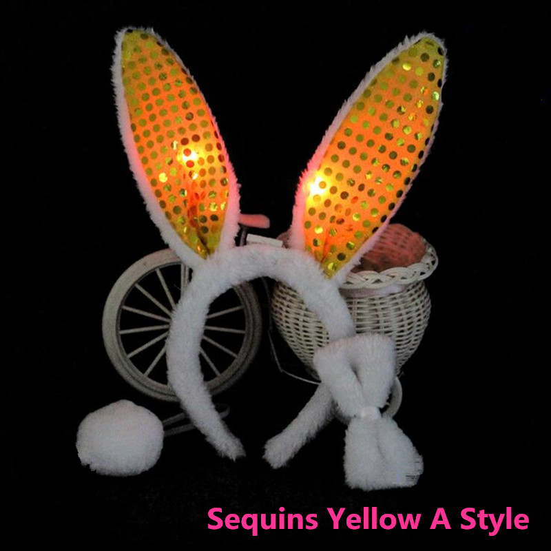 1 stücke Frauen Mädchen Rosa Leuchten Kaninchen Hase Ohr Stirnband Schwanz Fliege Glow Party Cosplay Geburtstag Ostern Hochzeit Festival – Detail 1