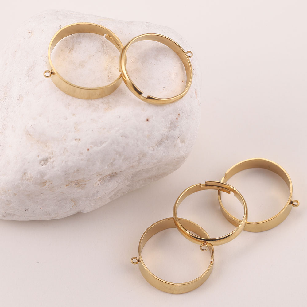 10 stücke Gold-Platte Edelstahl Offene Flugzeug Ring Einstellungen Einstellbare Sturz Ringe Mit Loch für DIY Schmuck Machen liefert – Detail 5