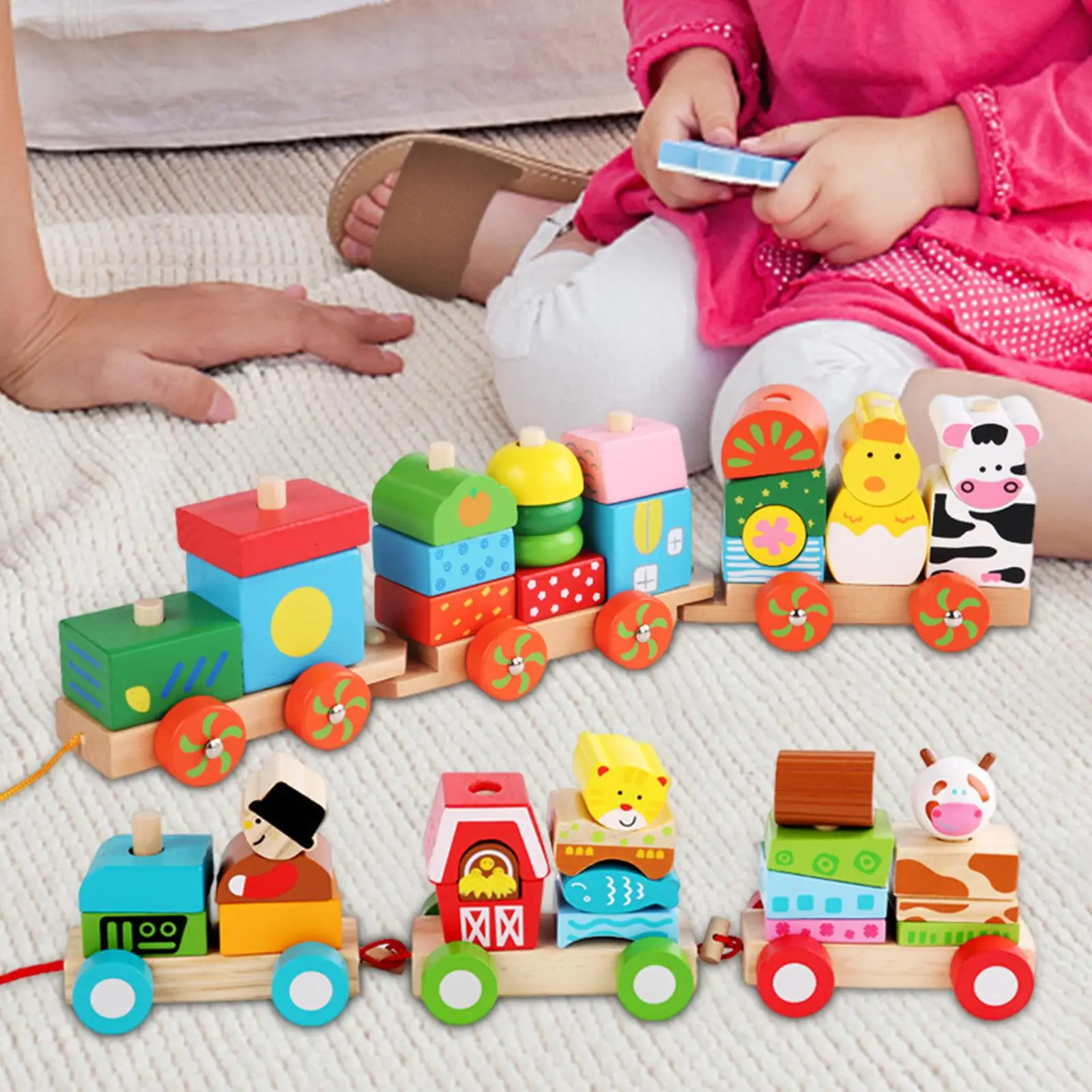 Stacking Train Toy, Wooden Small Trains, Fun Smooth Wooden Train Set, Classic Wooden Toddler Toy, for Christmas Birthday