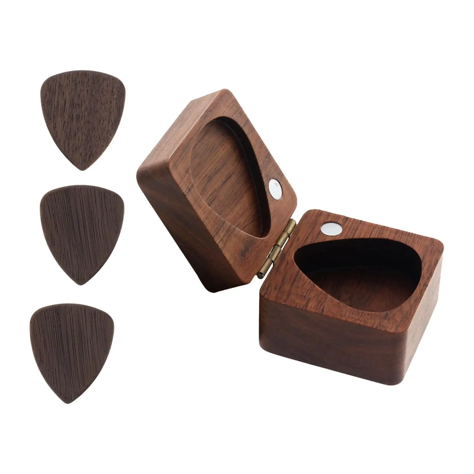 Wooden Guitar Picks Case Handicraft Protection Magnetic Closure Holder