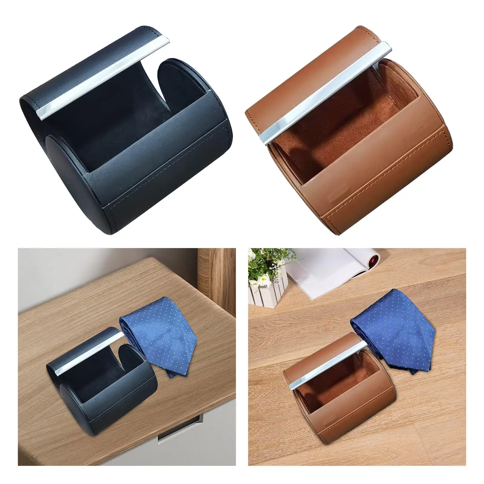 Travel Tie Case Tie Box for Men Storage Case 8.5cmx11cm Tie Roll Portable PU Leather Neck Tie Box Antiwrinkle Tie Organizer Box