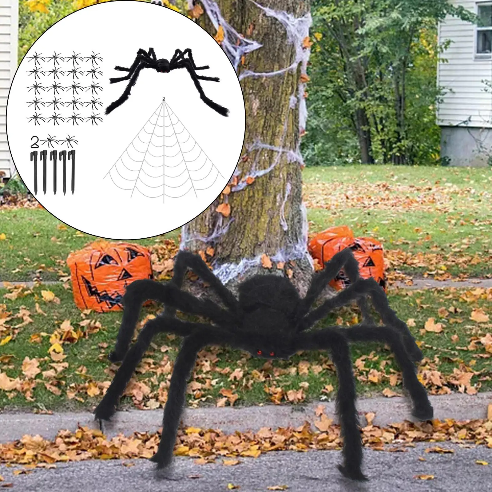 Halloween Spider Decoration Reusable Realistic Versatile 16.4ft Triangular Cobwebs 49inch Giant Spider for Wall and Yard