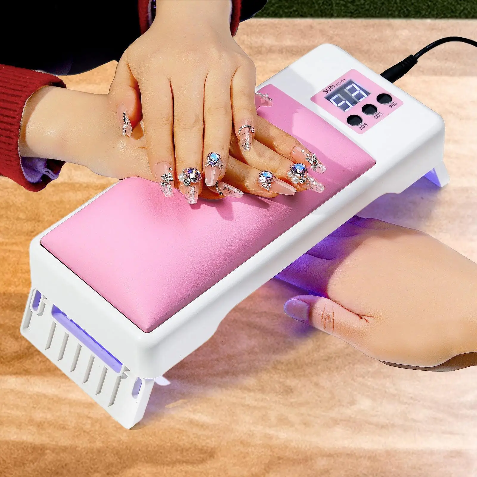 Multifunction Nail Arm Rest with LED Nail Lamp Nail Light Manicure Tool 3 Timer Setting LED Display for Salon and Home Use
