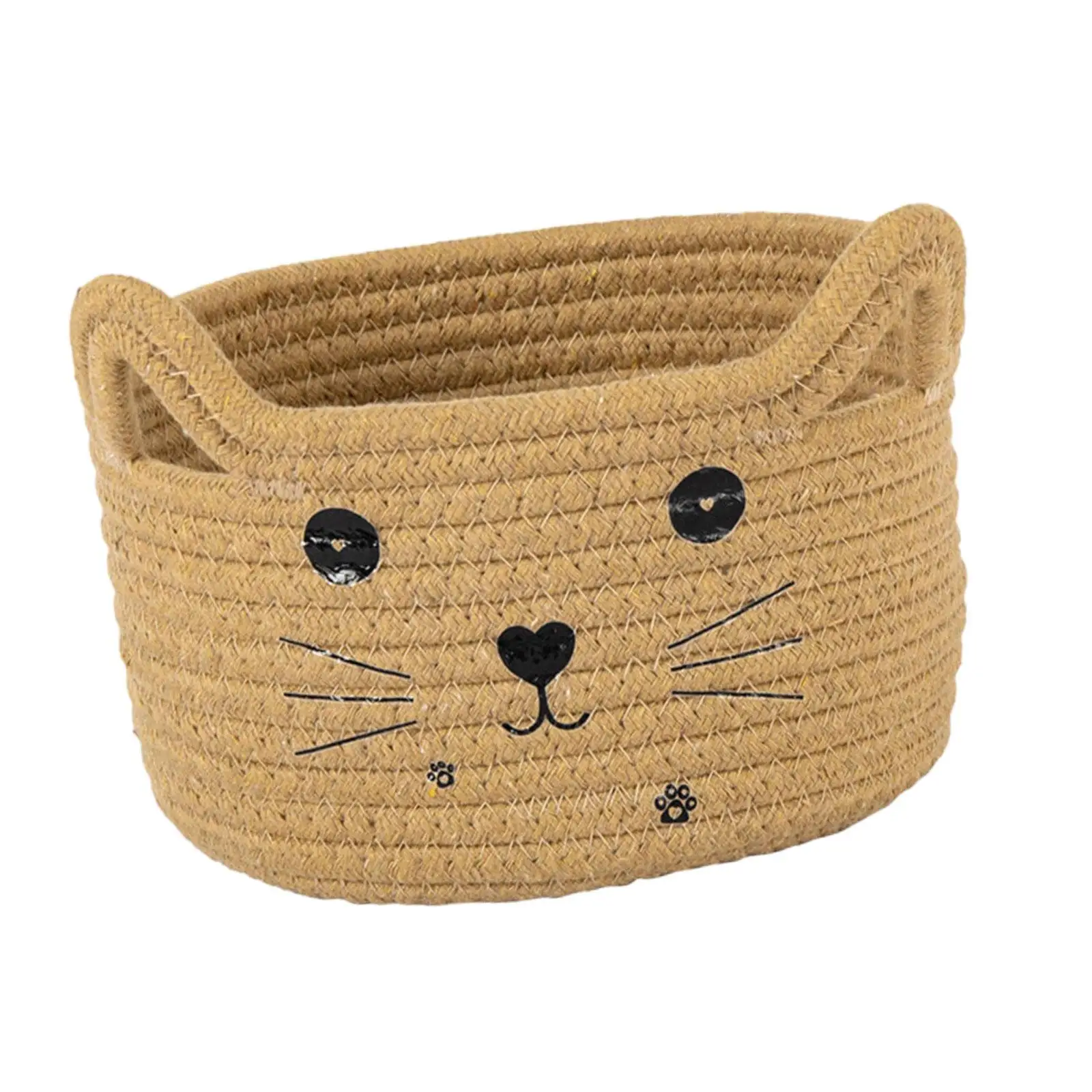 Cat Storage Basket Space Saving with Ears Multipurpose Countertop Hand Woven for Pastries Snacks Cosmetics Breakfast Sundries