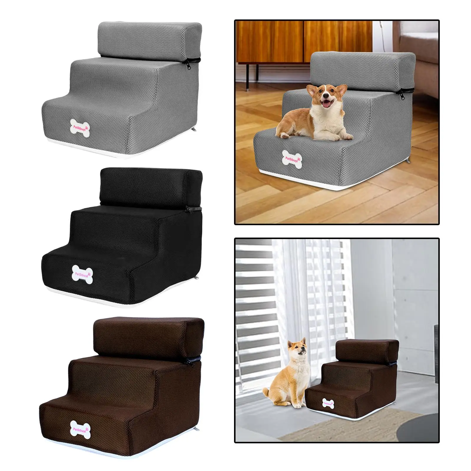 Dog Stairs Steps, Pet Stairs Steps for High Beds, 3 Layer Pet Storage Stepper Pet Steps for Dogs Cats
