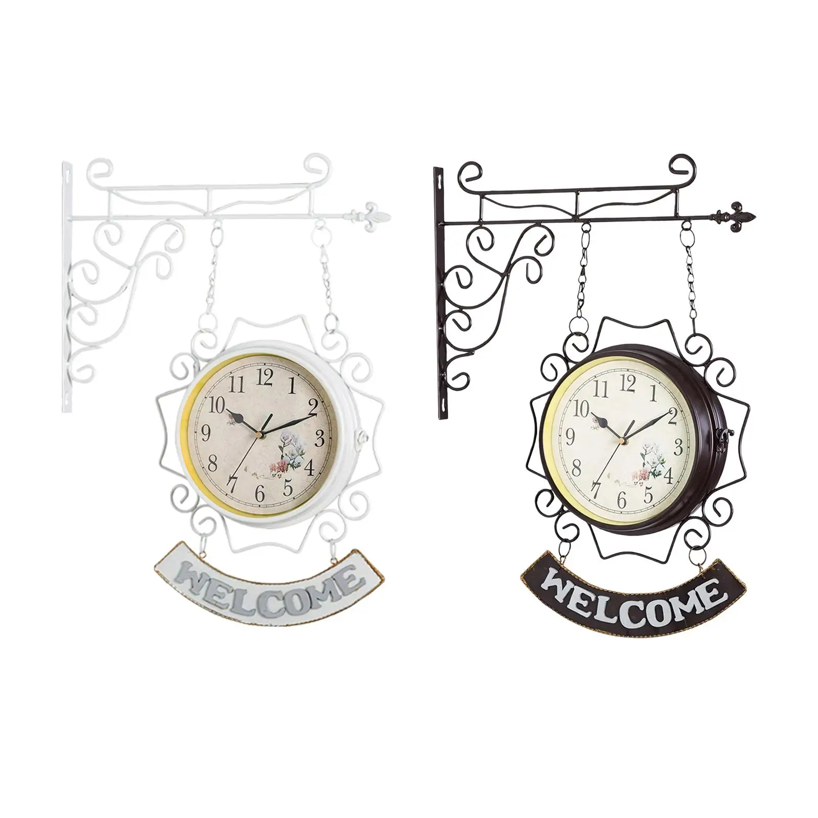 Antique Double Sided Wall Clock Iron Metal Quiet Creative Classic Wall Hanging Clock for Hallway Living Room Decoration
