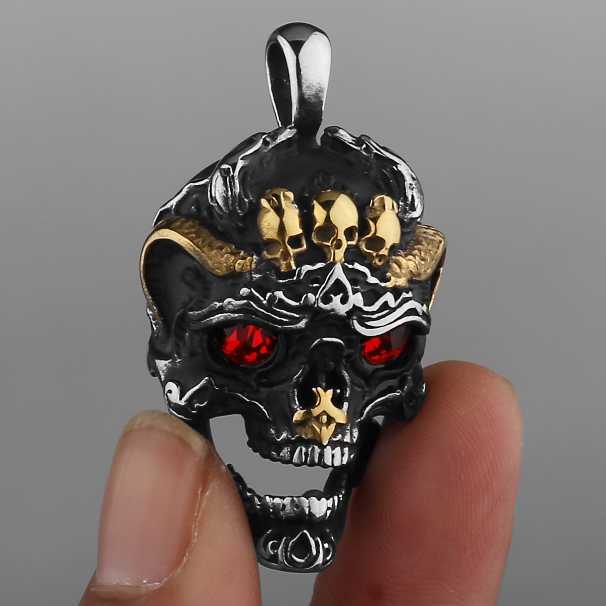 Männer Dominierenden Dicke Kette Edelstahl Halskette Zirkon Inlay Schädel Anhänger Halskette Mode Punk Hip Hop Party Schmuck – Detail 4