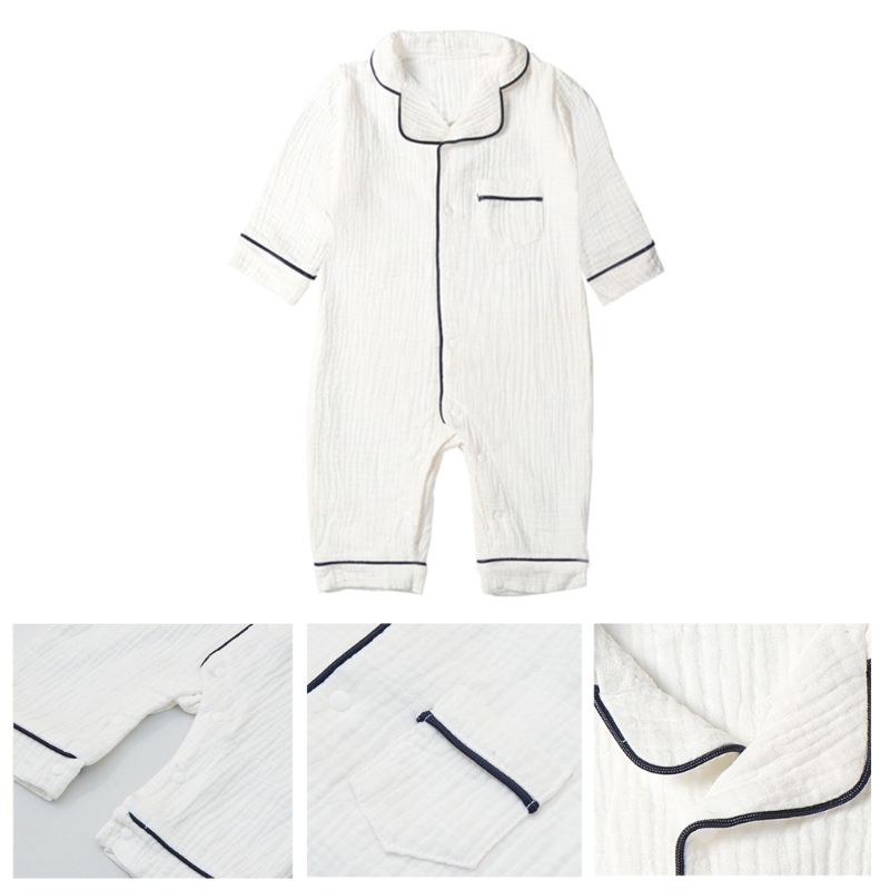 Description Picture 3 of itemBaby Rompers Boys Girls Sleep Play Pajamas  Organic Cotton Long Sleeve One-Piece Jumpsuit Button Down Newborn Sleepsuit Pjs