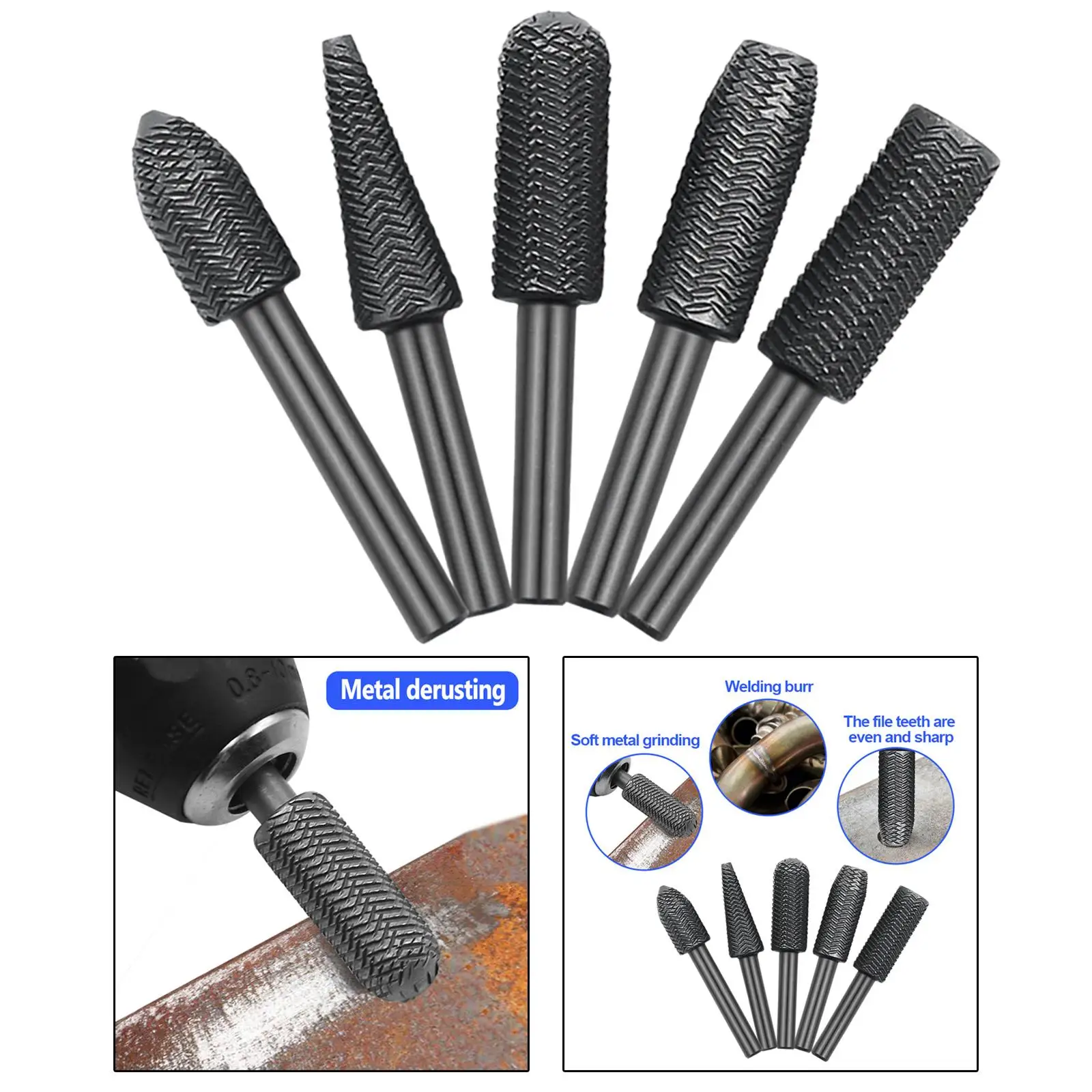 5x Steel Rotary Burr Set 6mm Shank Electric Rotary  for DIY Woodworking