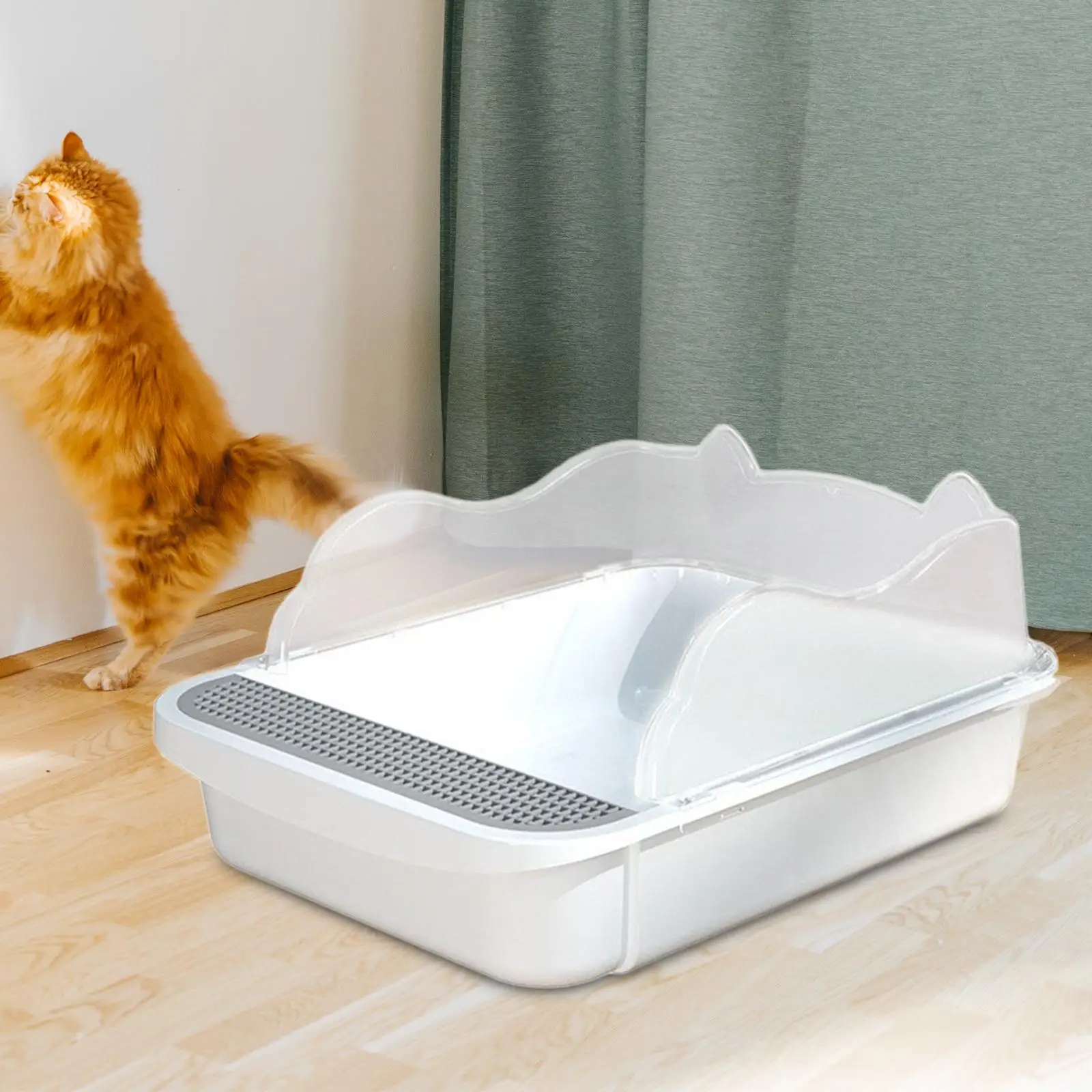 Cat Litter Tray Cat Sand Box with High Sides Semi Closed Anti Splashing Opening Top Sifting Litter Box for Indoor Cats Rabbits