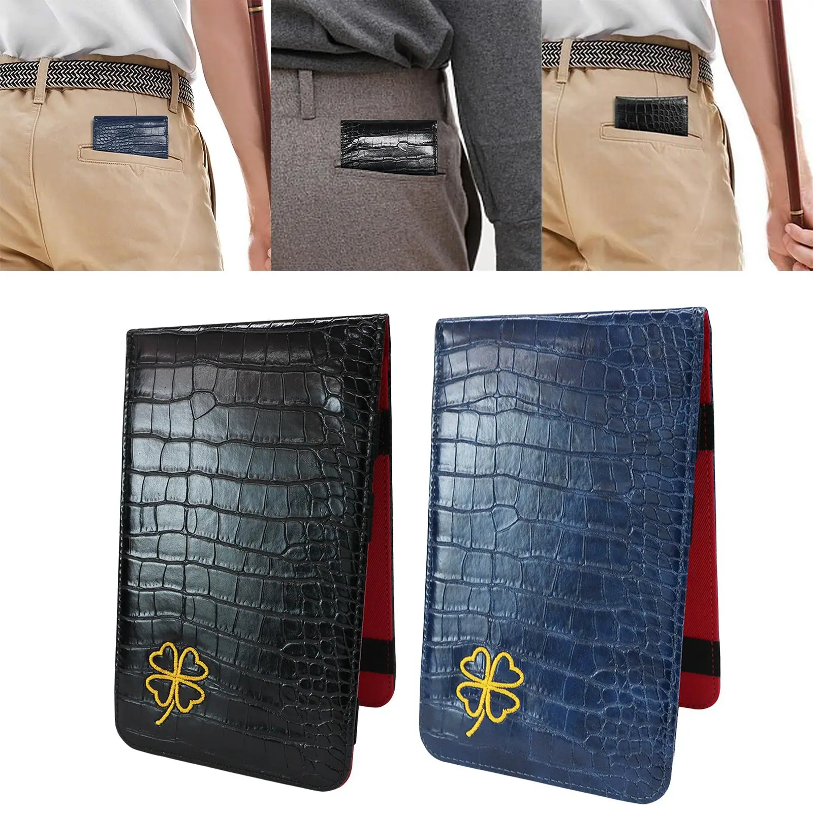PU Yardage Book Cover Golf Score Cards Wallet Gift Golf Accessories with Elastic Bands Portable Golf Scorecard Holder for Family