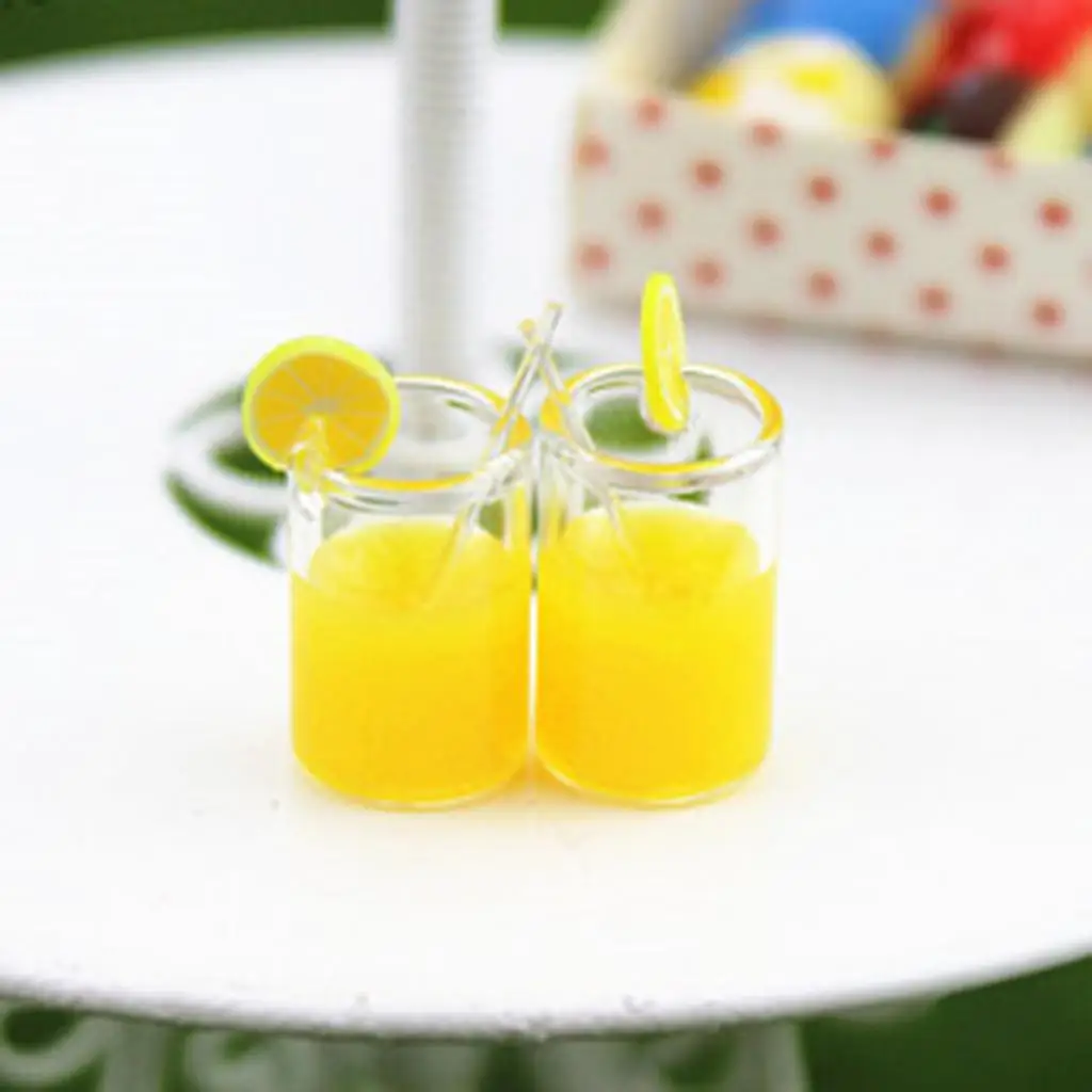 10pcs 1/12 Dollhouse Miniatures Orange Juice Cups Dining Room Table Decor