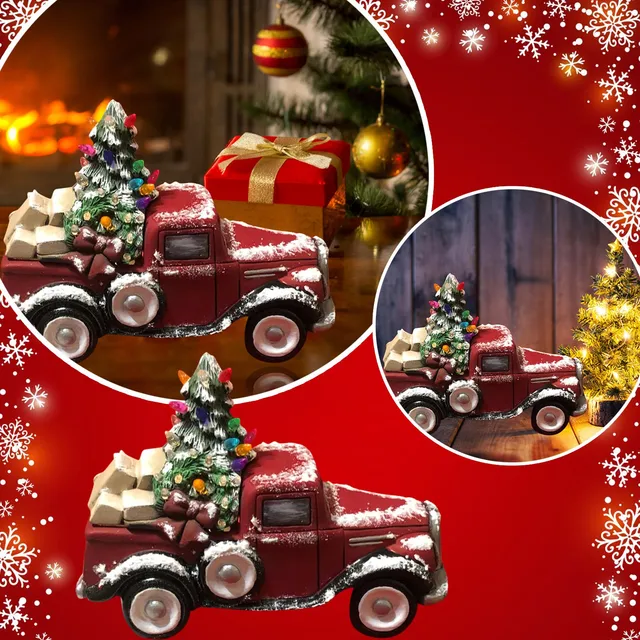 Christmas Decorations Red Resin Truck Car Christmas Tree Desktop Ornaments  Luminous Mini Xmas Trees Desktop Decor Kids Gifts - AliExpress