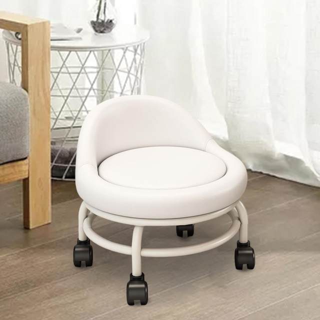 Short Rolling Stool with Backrest Low Round Roller Seat Stool Swivel Chair  Rolling Work Stool Stools with Wheels Back Support Short Chair Perfect for