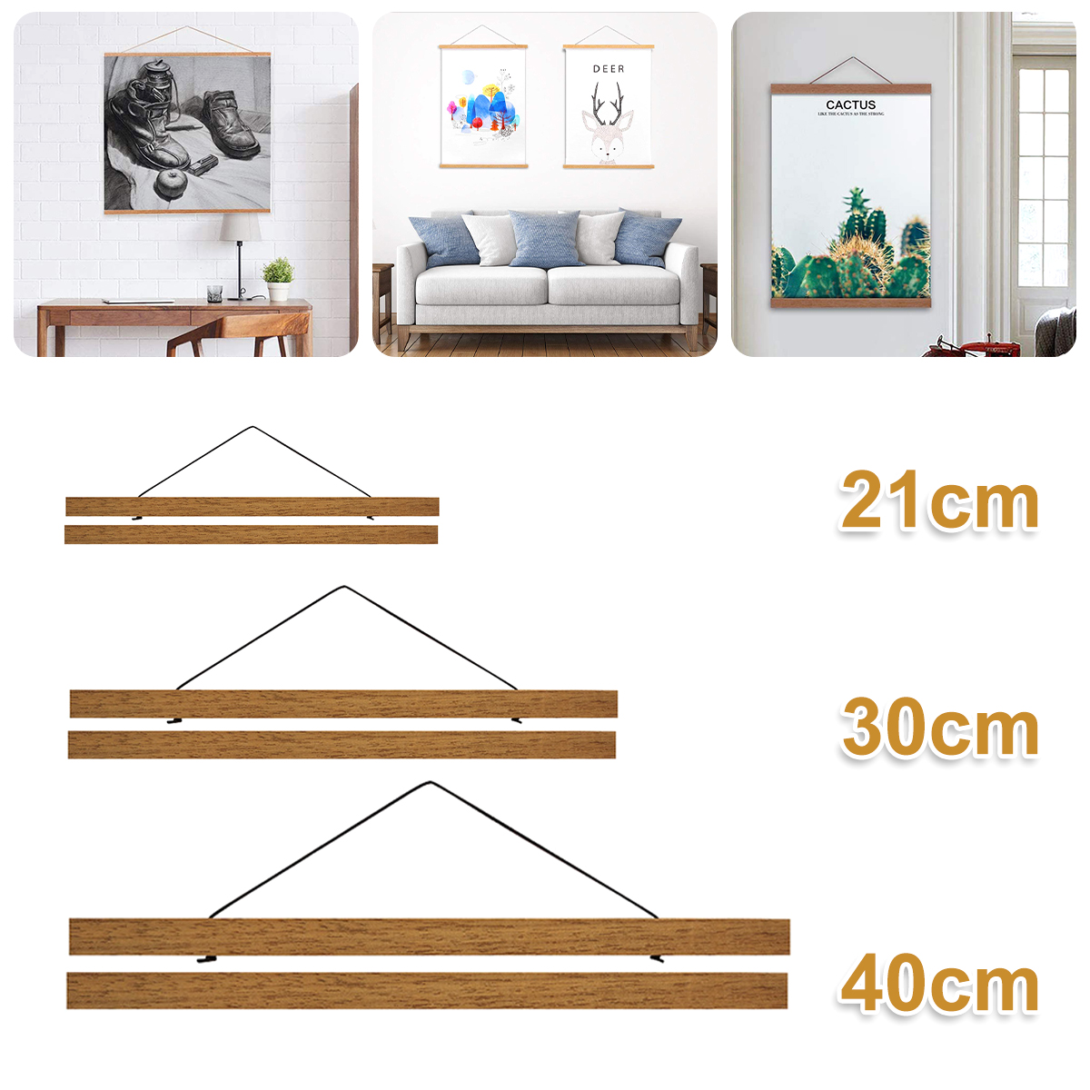 Title 1, 4Pcs Wood Magnetic Poster Hanger Natural Frame ...