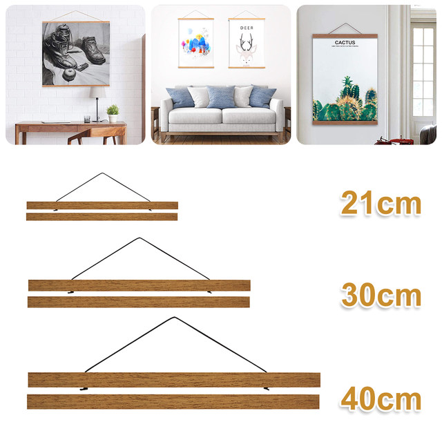 Cadre Magnétique Bois Naturel 30cm - Support Affiche Aimanté Pour Posters Et œuvres D'art