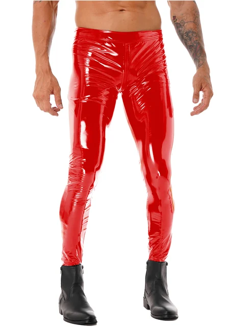 New Mens Faux Leather PVC Pants Clubwear Black Slim Fit Nightclub Dance  Party Trousers Motorcycle Ridding Pants For Male - AliExpress