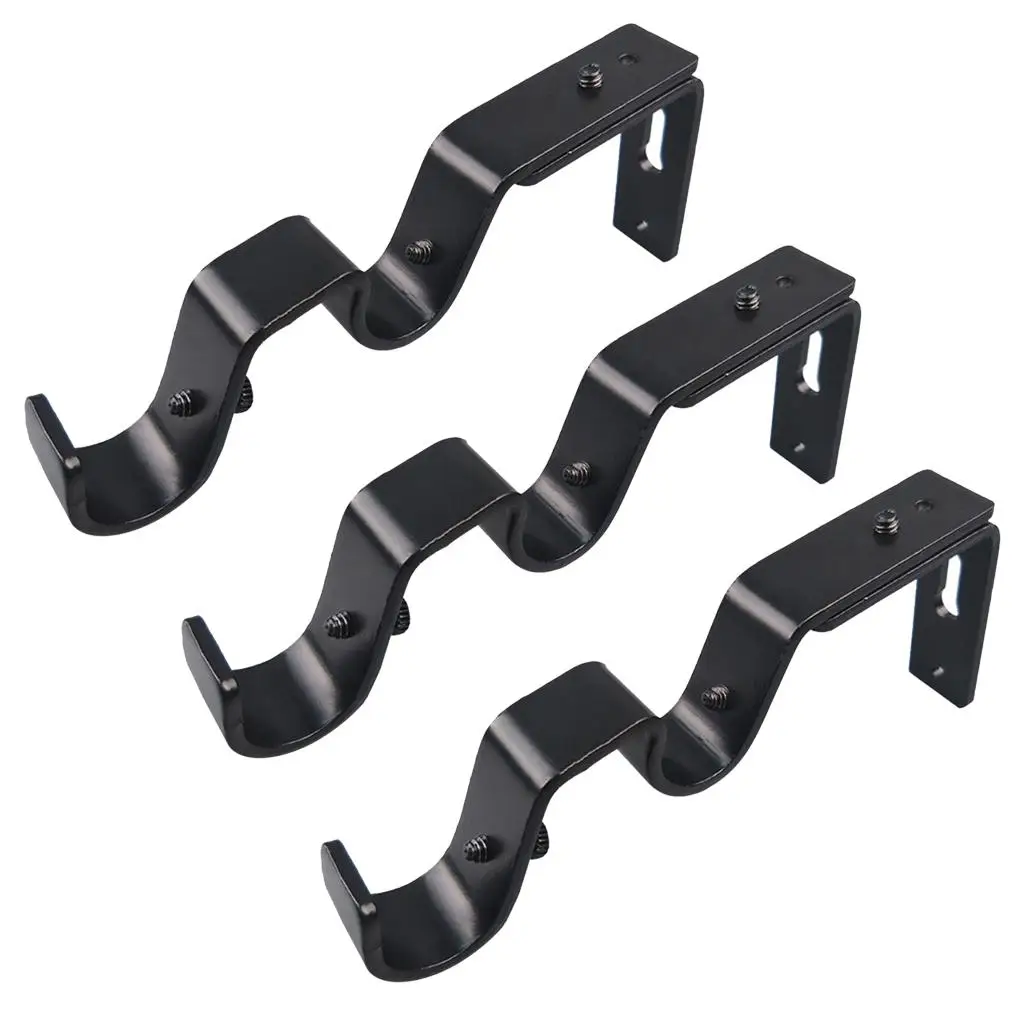 Pack of 3 Heavy Duty Curtain Rod Brackets Double Rod Holders Double Curtain Rod Brackets for 3/4 or 5/8 Inch Rod