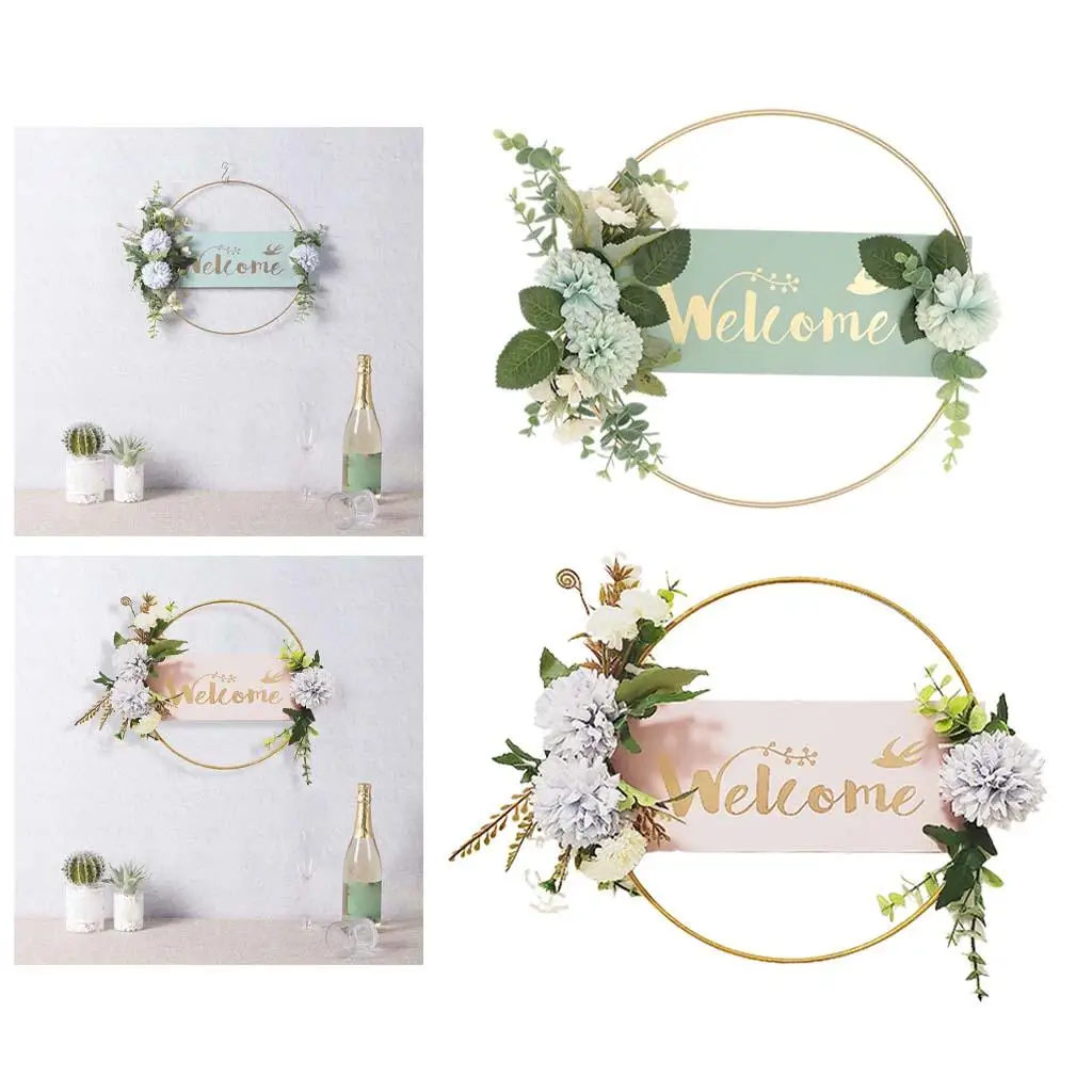 Welcome Sign Flower Wreath Front Door Garland with Green Leaves Decor Wall Home Summer Spring Fall Indoor/Outdoor Ornament