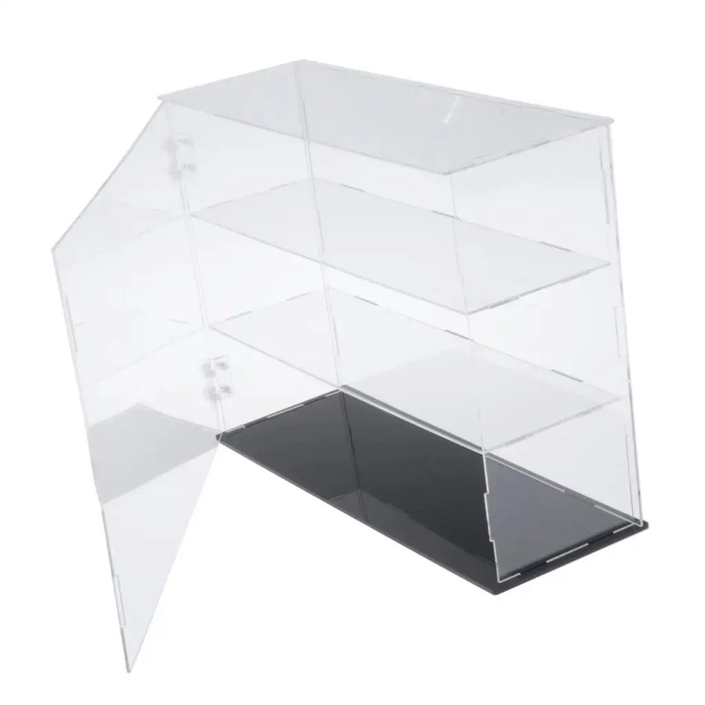 Clear Acrylic 3 Shelf Display Case Storage Organizer Box with Front Door