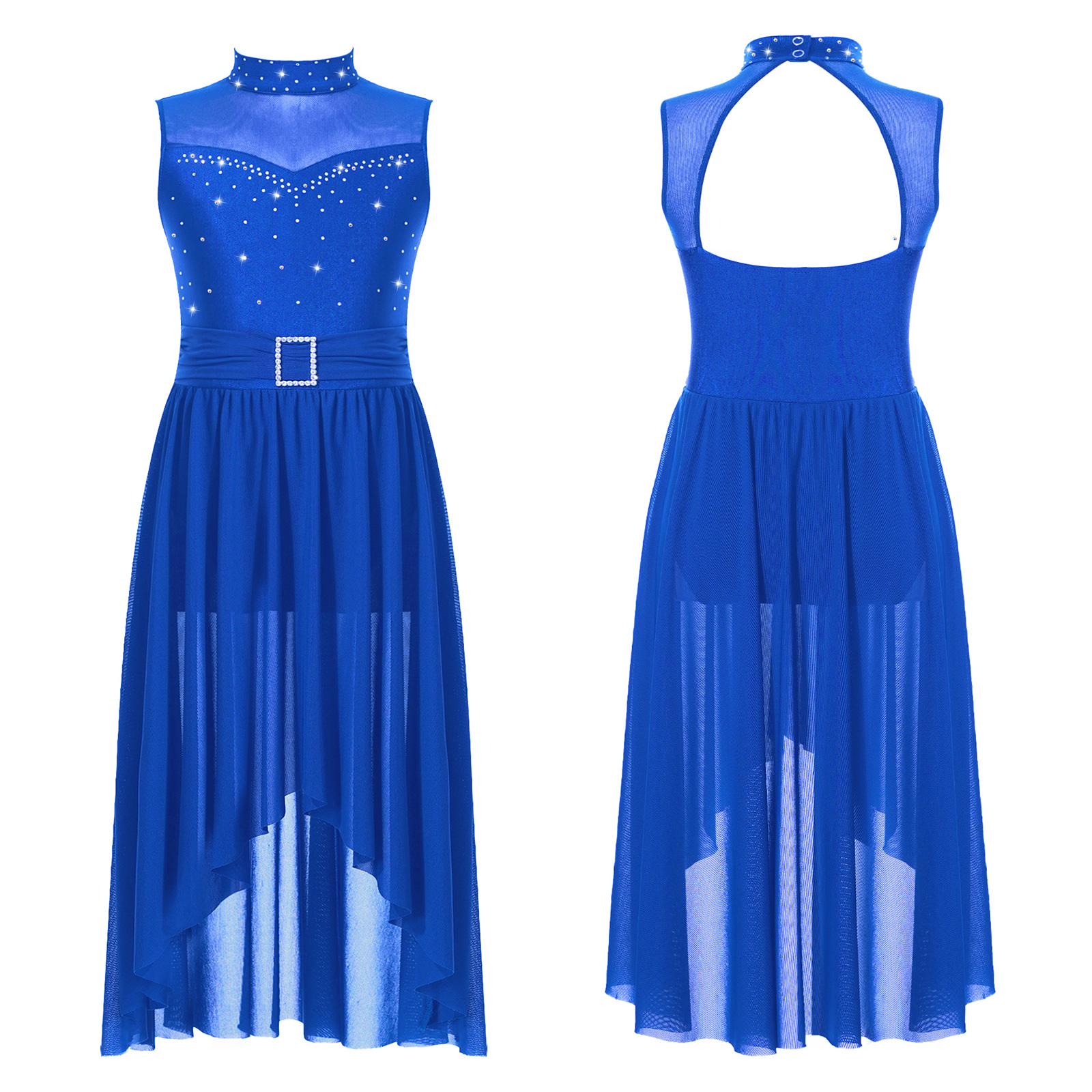 Kinder Mädchen Lyrical Modern Dance Kleid Ärmellos Glänzend Strass Ballett Gymnastik Eiskunstlauf Trikot Kleid Bühne Dancewear – Detail 23