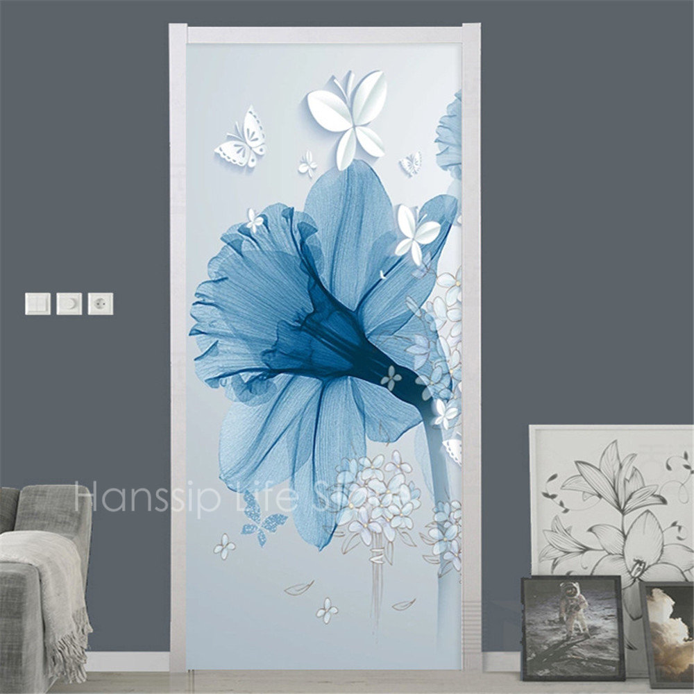 Autocollant De Porte 3D Fleurs Lilas - 77x200 Cm - Vinyle Imperméable - Facile à Poser - Déco Salon, Chambre, Salle De Bain - 6