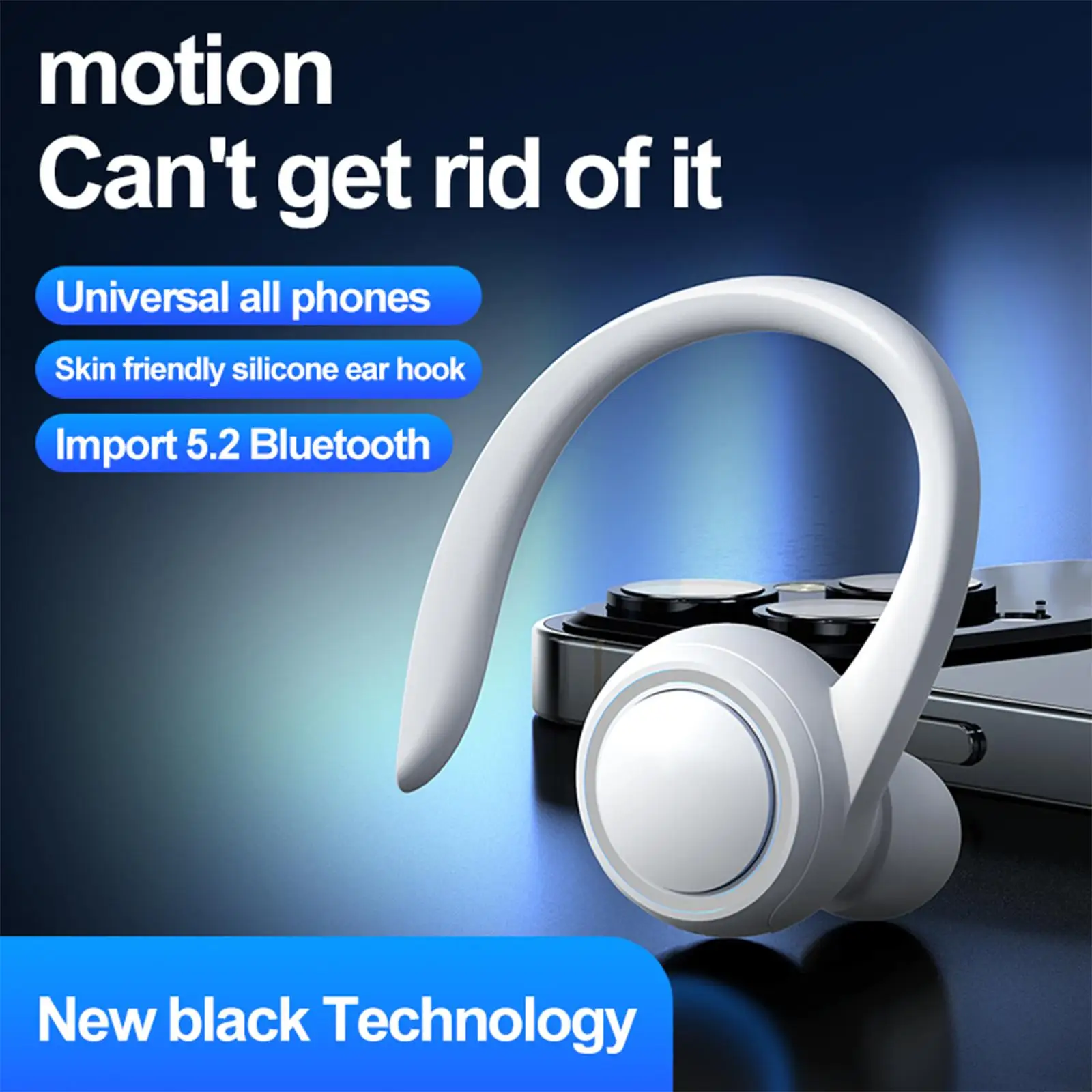 Wireless Bluetooth Headset Ear Hook Noise Cancelling USB Charging Gaming