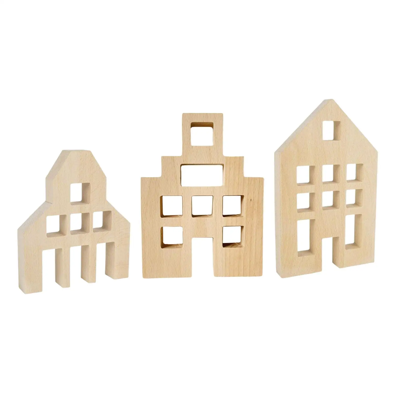 3 Pieces Wood House Blocks Centerpiece for Ages 3-6 Party Favors Living Room