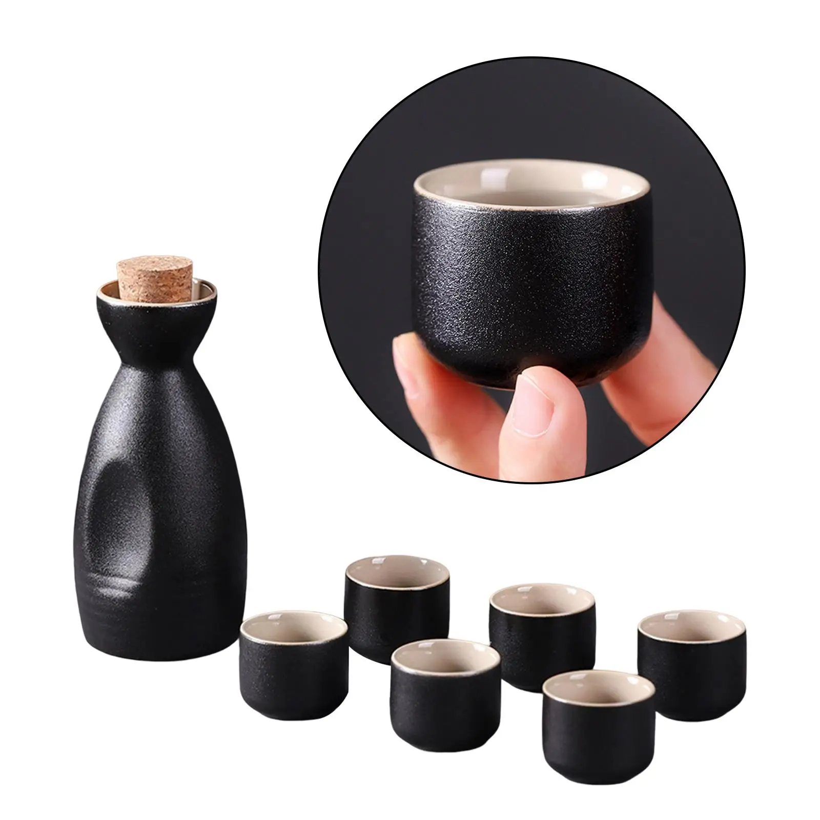Ceramic Sake Pot Cups Set Groove Design Crafts for Cupboard Home Office
