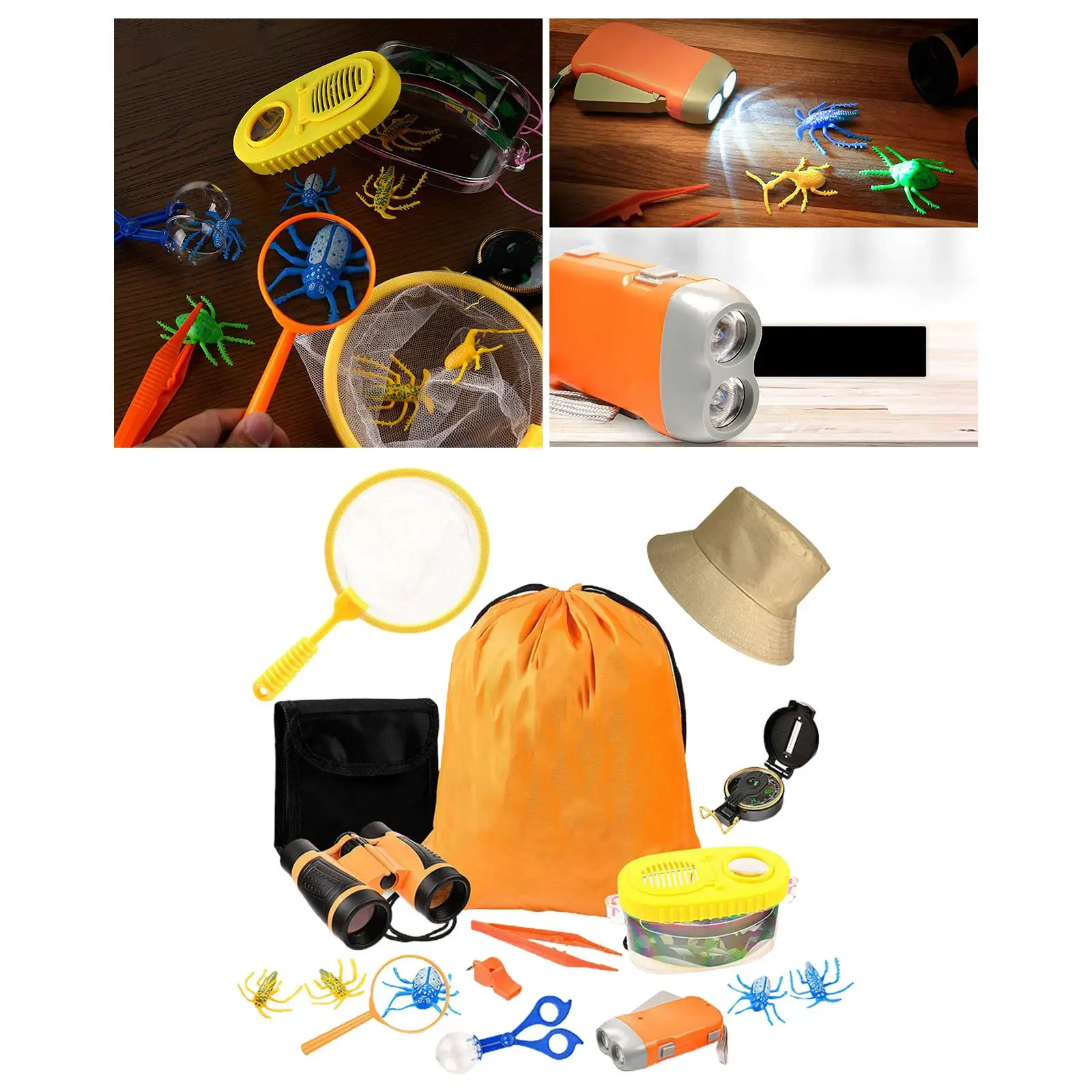 21 Pieces Bug Catcher Kits Insect Box Magnifying Glass Butterfly Net Backpack Compass Outdoor Explorer Bug Collection for Kids