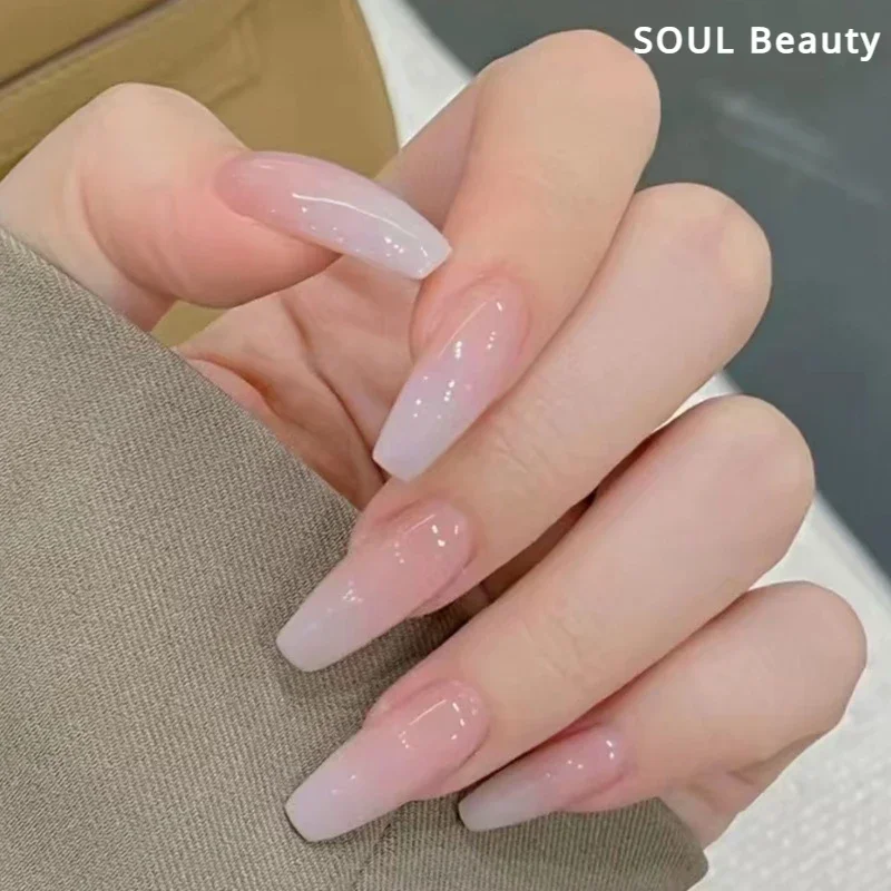 Best of 24Pcs / Set Long Ballet Fake Nails Art Nude Pink Gradient False Nails Full Coverage Waterproof Artificial Press On Nail With Tools Reviews & Tips