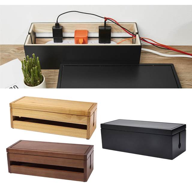  SUNESA Caja de cables con cubierta, caja de gestión de cables,  administrador de cables de madera, placa de alimentación oculta, enchufes  eléctricos domésticos, protector de cables para computadora, caja de gestión