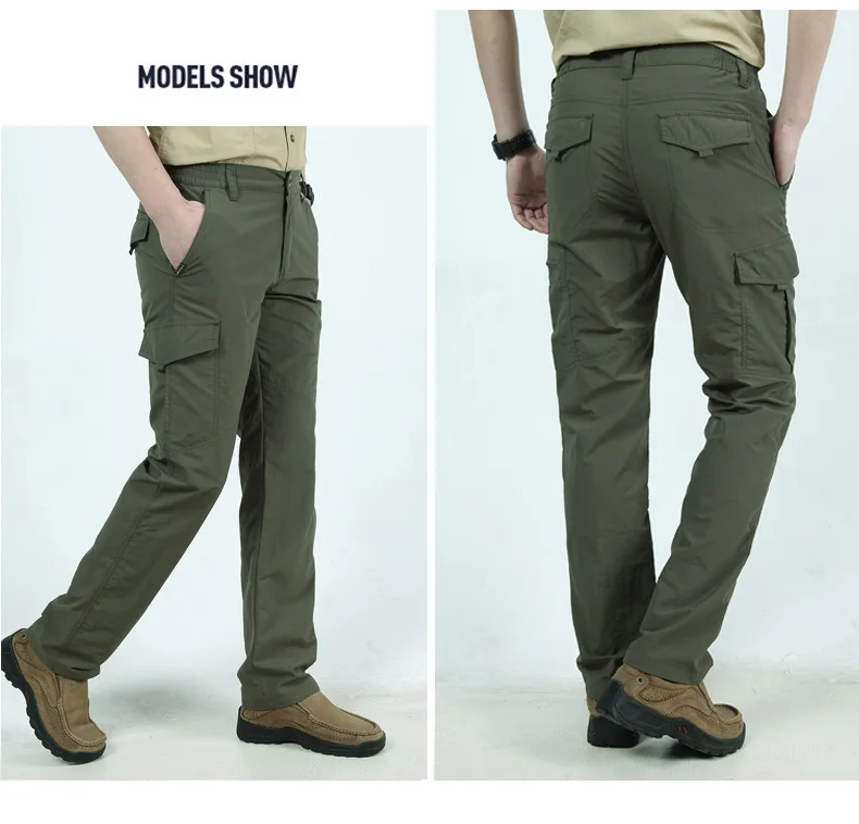 Summer Casual Lightweight Army Military Long Trousers Male Waterproof Quick Dry Cargo Camping Overalls Tactical Pants Breathable