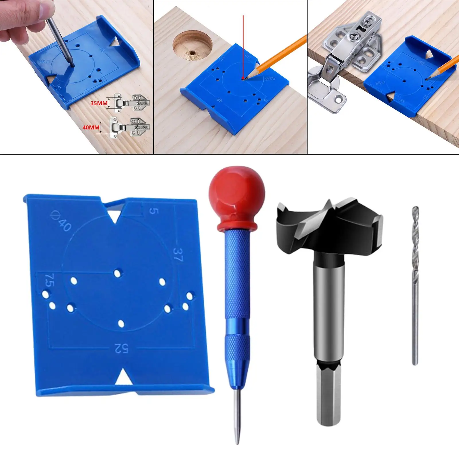 Drill Bit Hinge Hole Positioning Ruler Hinge Opening  Hinge Hole Drilling Guide  for Cupboard Closet Cabinet Door