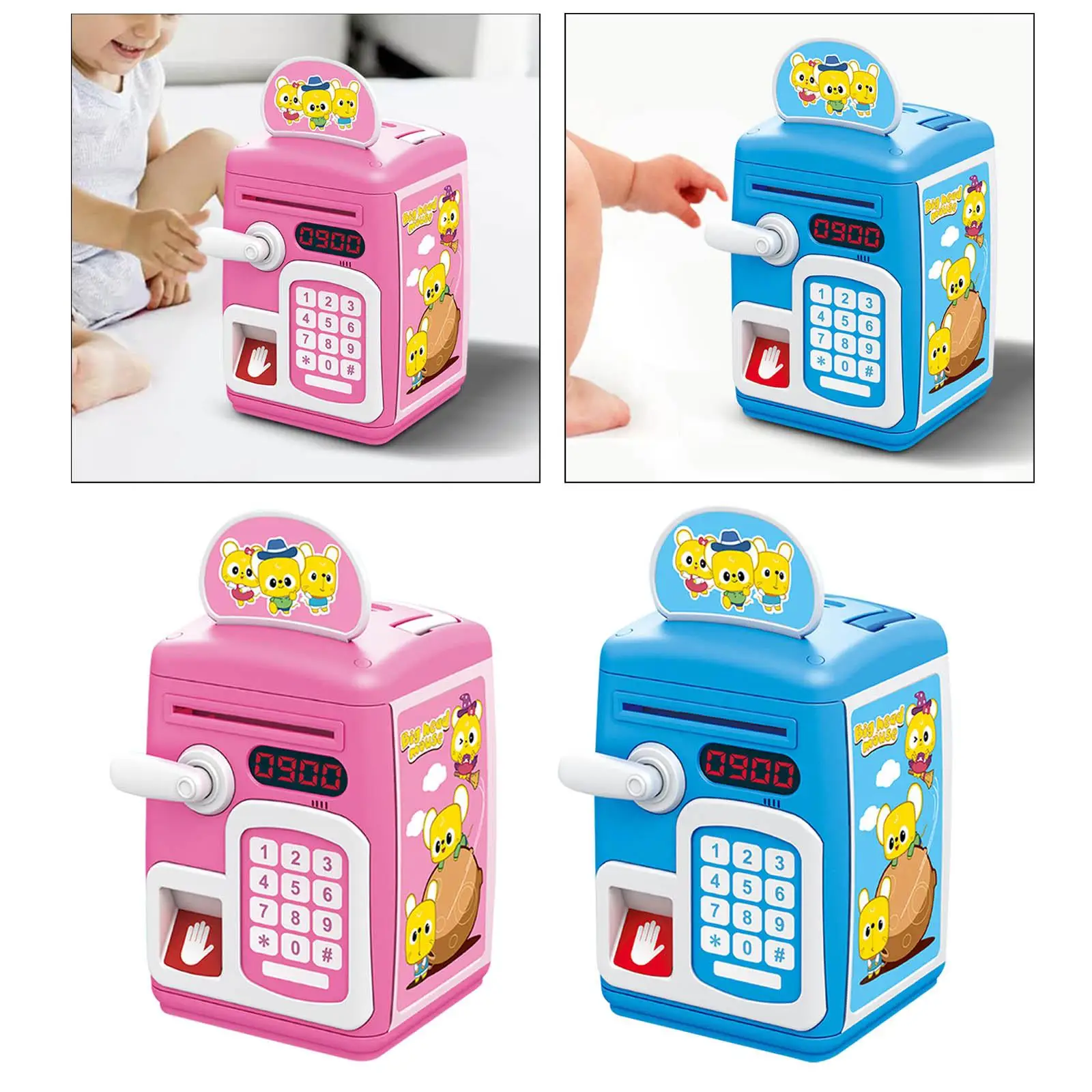 Portable ATM Piggy Bank with Fingerprint Lock Auto Scroll Paper Money Auto ATM Piggy Bank Toy for Baby Children Boys Girls Kids