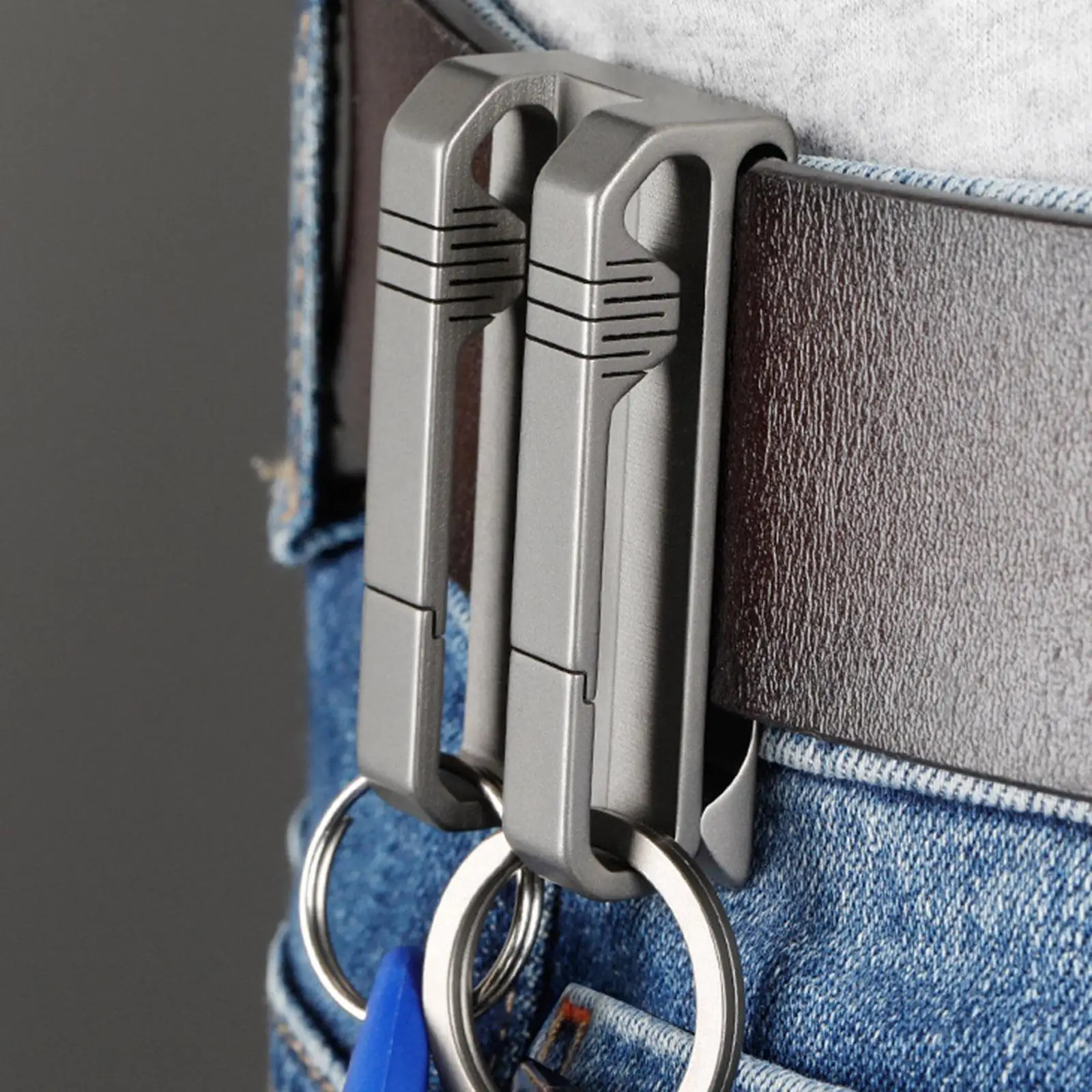 Titanium Waist Belt Buckle Double Clip Pocket Tools Waist Keyring Holder Outdoor Jeans Accessories