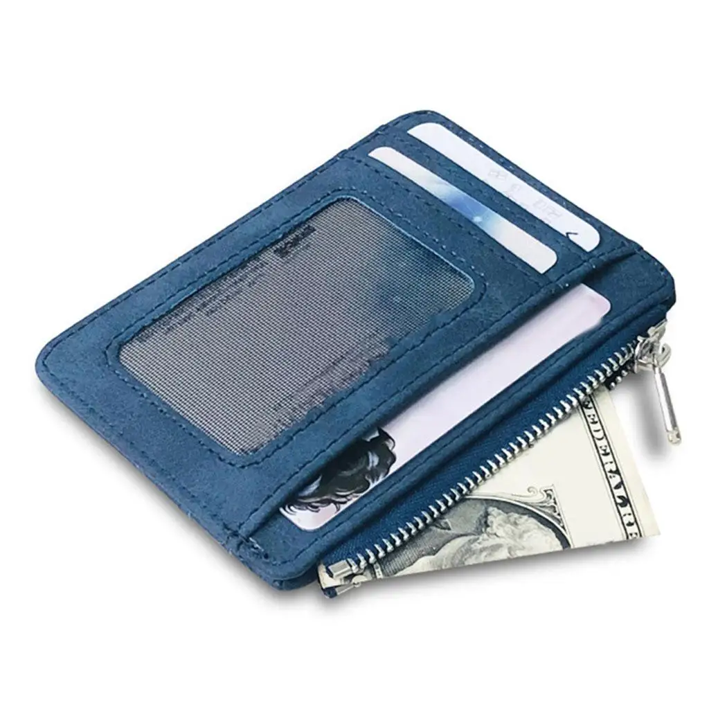 Slim ID Card Holder PU Coin  Wallet Unisex Mini Portable Zipper Pouch Money Clip for