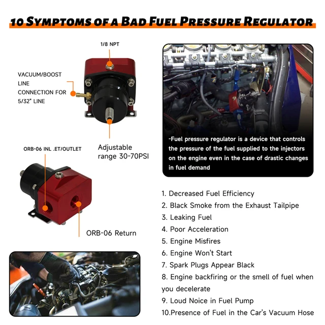 Adjustable Fuel Pressure Regulator Universal Bypass Return Kit With Oil  100psi Pressure Gauge 6AN ORB Adapter
