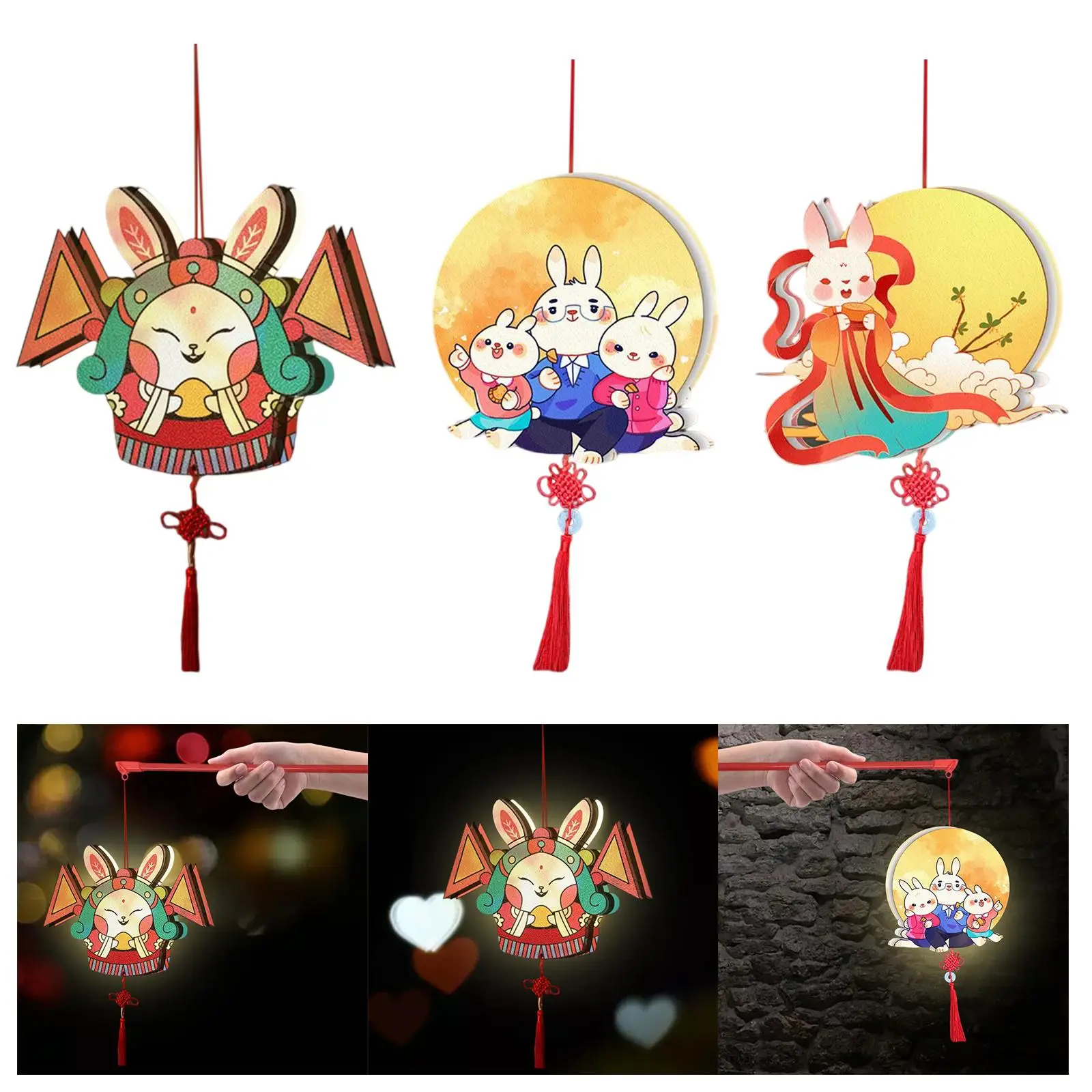 Chinese Style Mid Autumn Festival Lantern Making DIY Supplies Rabbit Shaped Props Lamp Light Glowing Portable Handmade Ornament