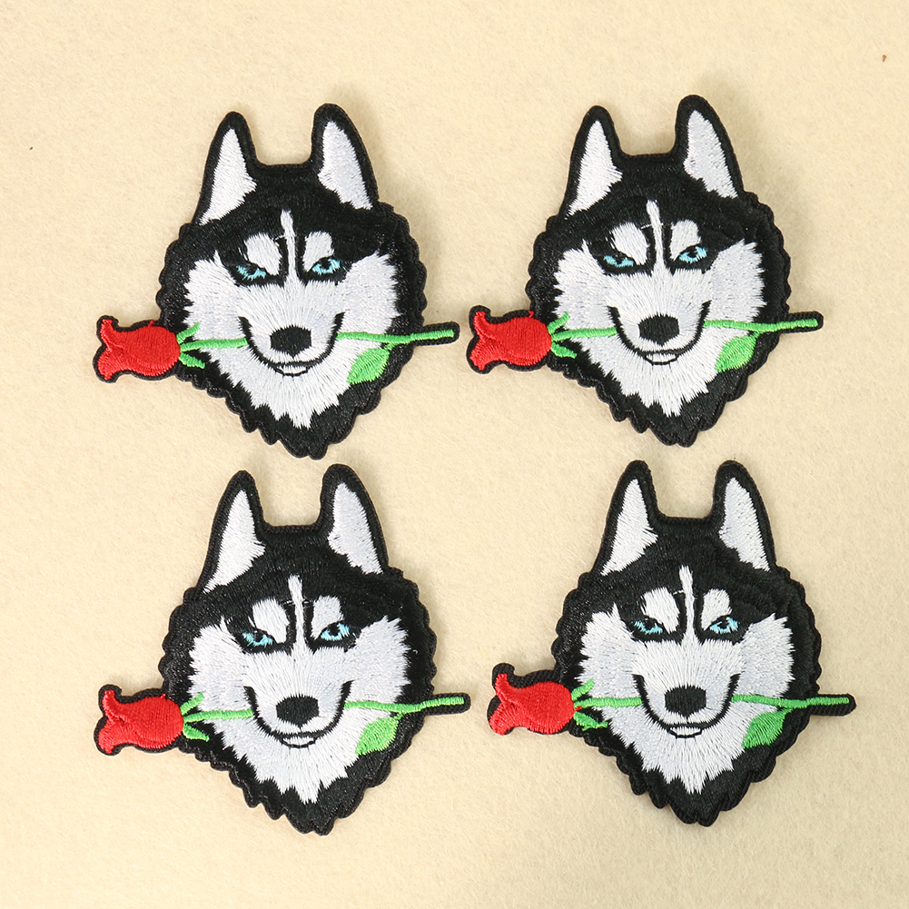 2 Stück Stickerei sibirischen Husky Rose Eisen auf Patches Applikation kreative lustige Abzeichen Stoff Aufkleber DIY Nähen Stoff Dekorationen – Detail 3