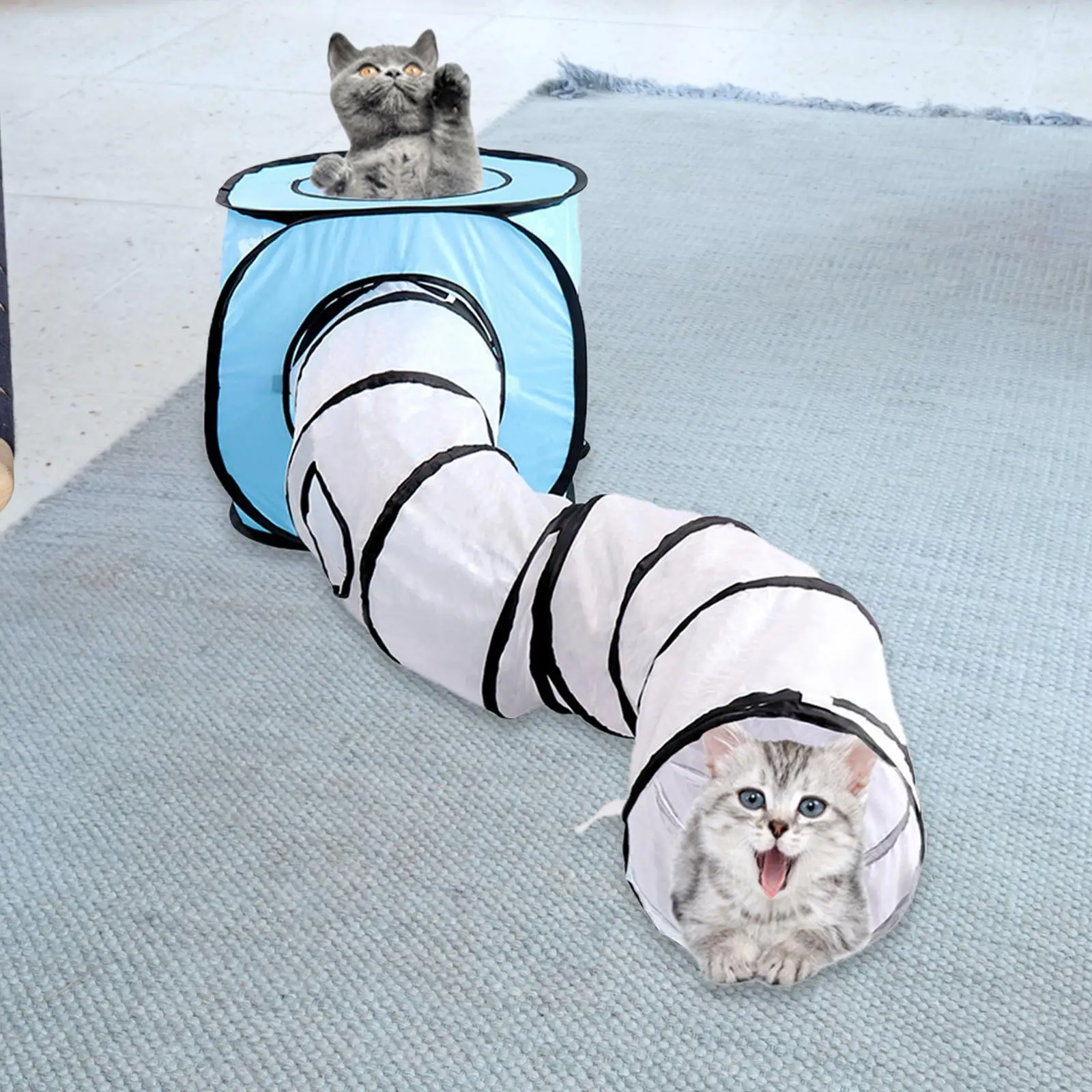 Cat Tunnel Folding Interactive Toy Tube Tunnel for Bunny Kitten Indoor Cats