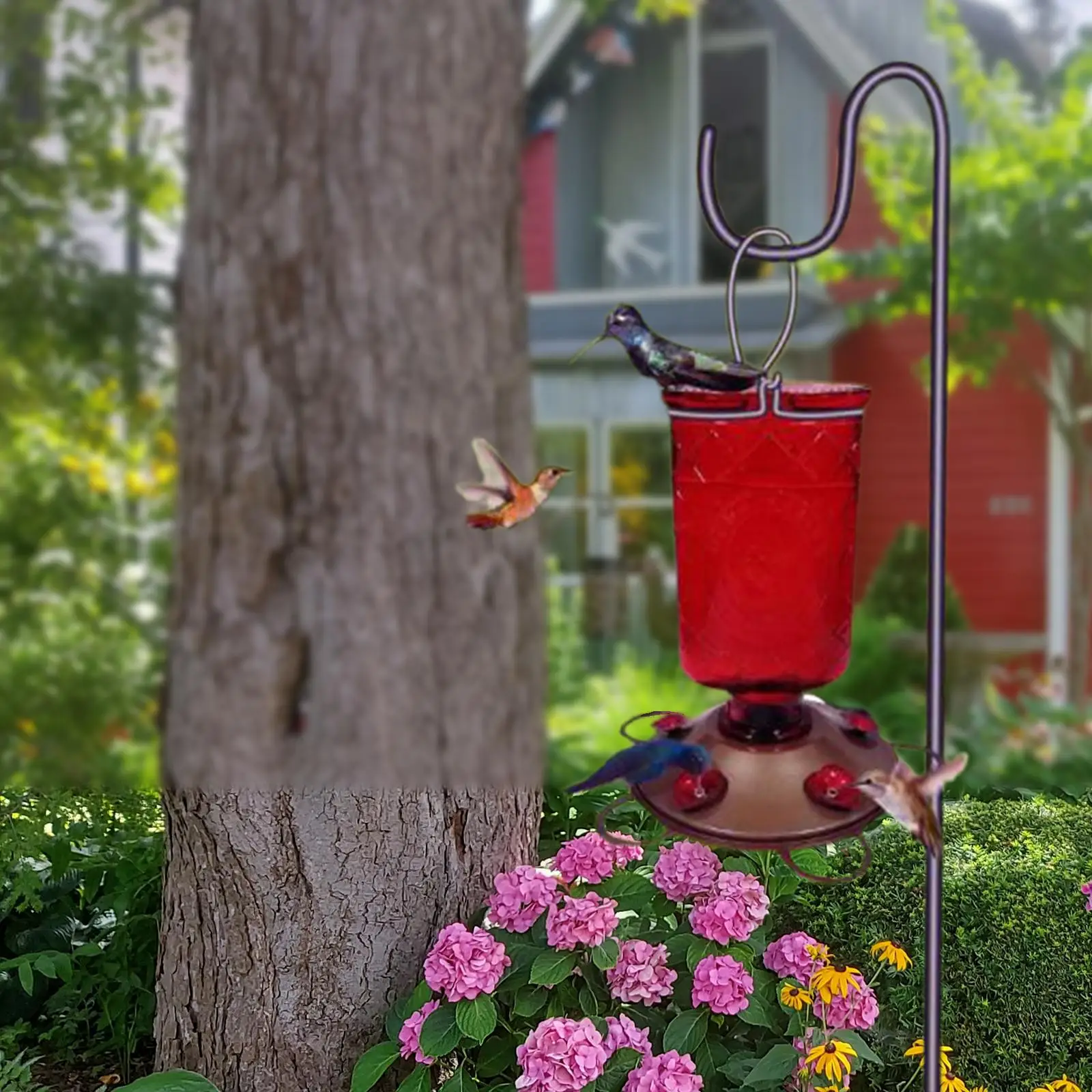 Hummingbird Hanging Feeder with 5 Feeding Stations Lightweight Easy Filling Bird Feeder Drinking Dispenser for Outdoor Courtyard