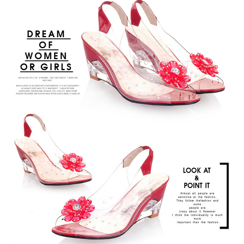 Studded Flower Design Transparent Sandals Peep Toe Heels Sandal Wedding Party Shoes Women Fishmouth Open Toe Heels 2026 New