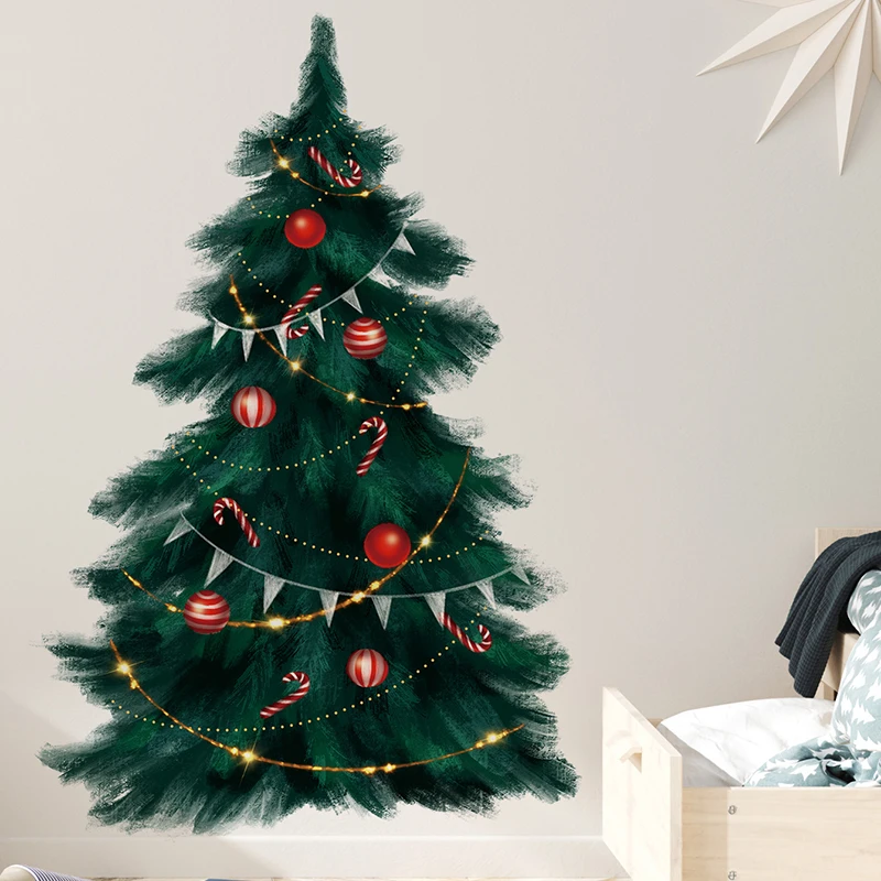 Description Picture 6 of item95cm Tall Large Deep Green Christmas Tree Merry Christmas Wall Stickers for Living Room Bedroom Kitchen Festival Decorative PVC