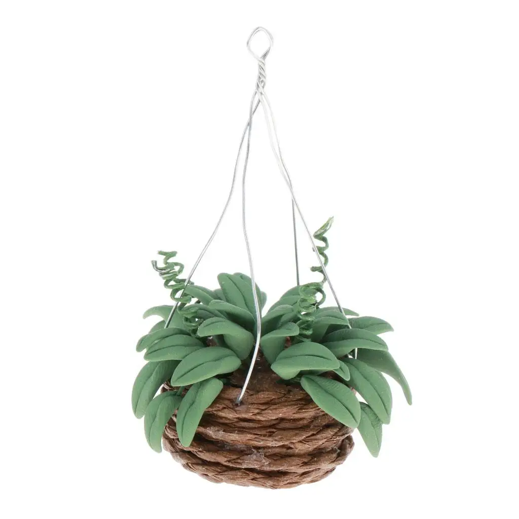1/12 Dollhouse Miniature Hanging Plant with Basket Fairy Garden Accessories