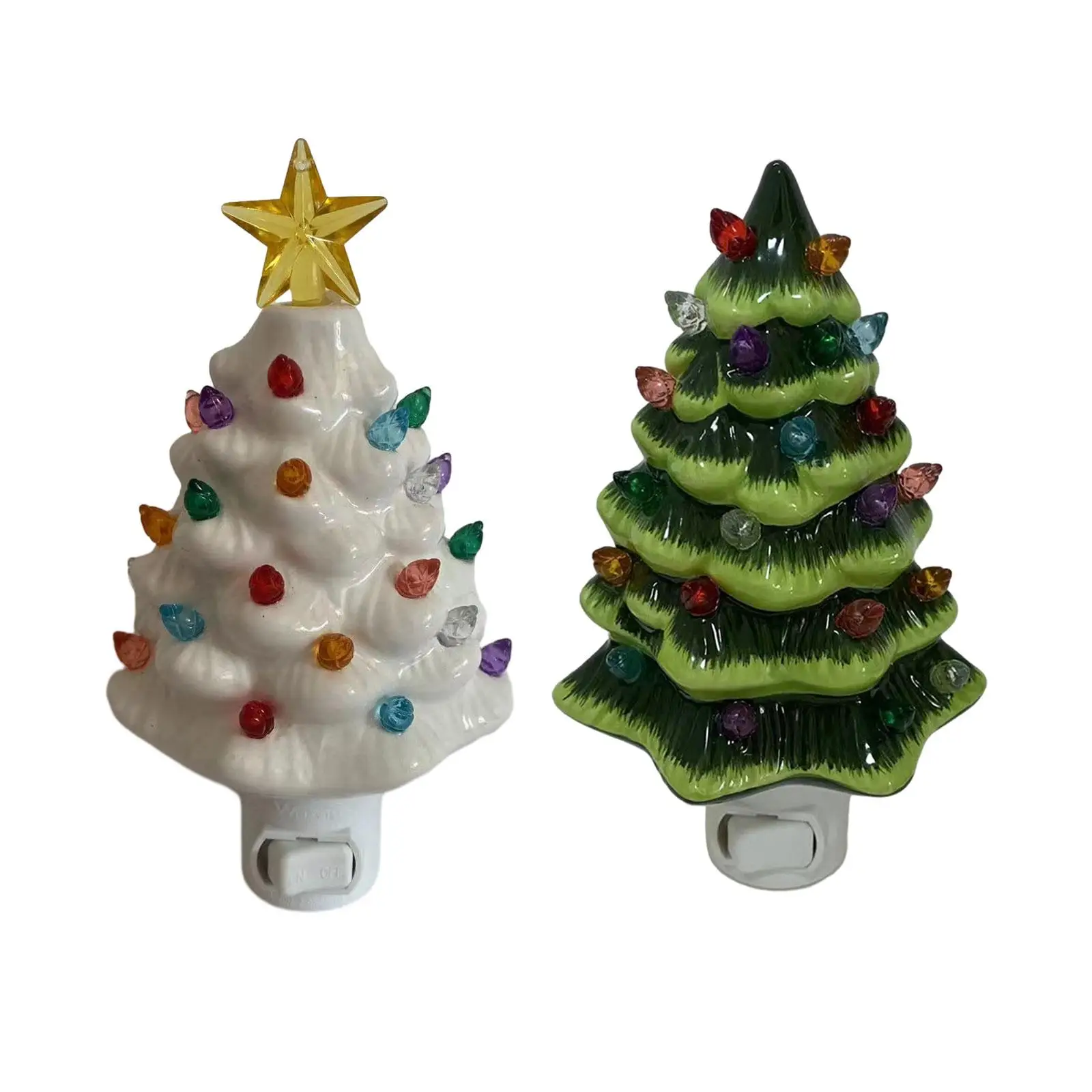 2023 Christmas Tree Night Light Ceramic with Lamp Nostalgic Xmas Decorations for Theme Party Decor Bedroom Indoor Bedside Table