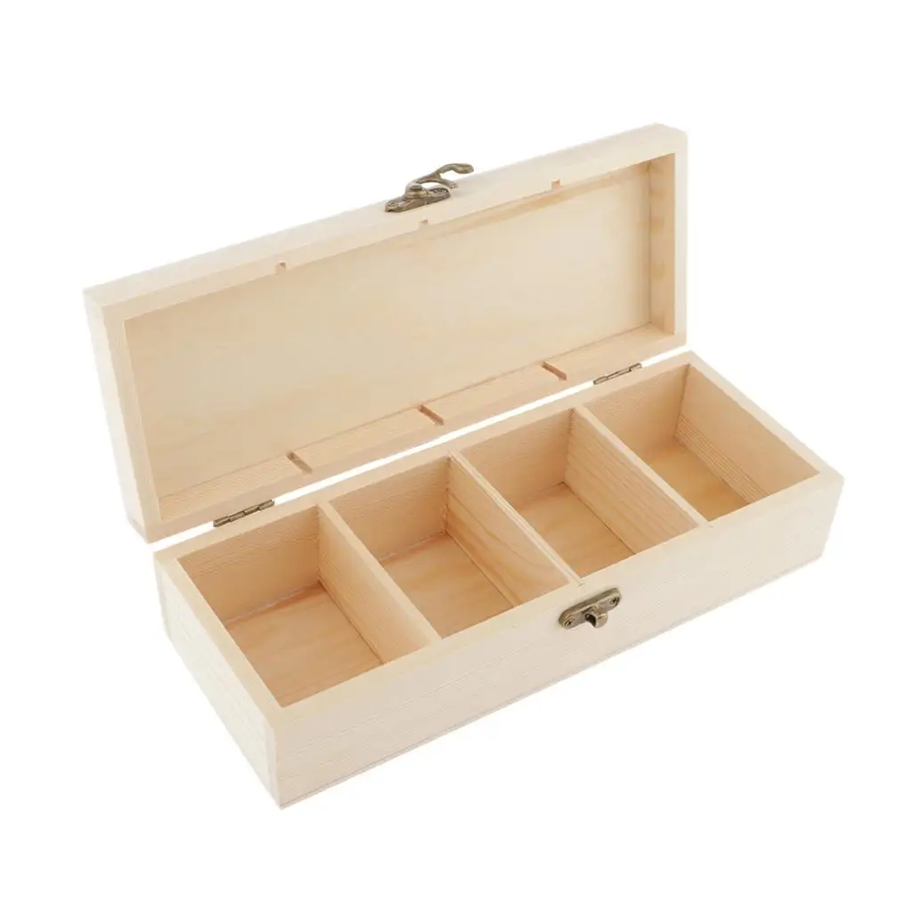 Plain Wooden Solid Wood Jewelry Box Tea Box Earring Storage Box with 4 Slots